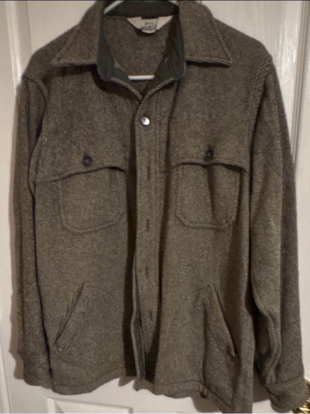 Woolrich Olive Herringbone Wool-Blend Shirt Jacket